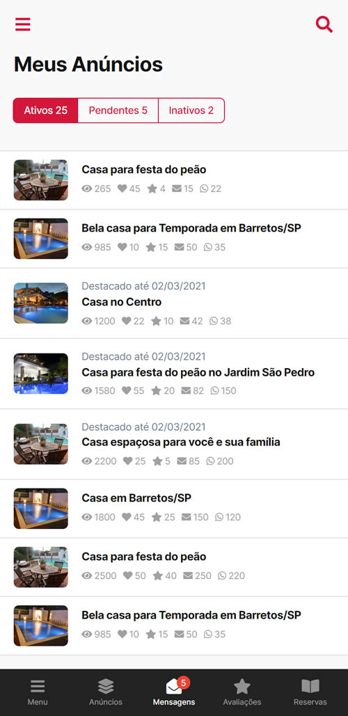Publicação do aplicativo Casa Temporada